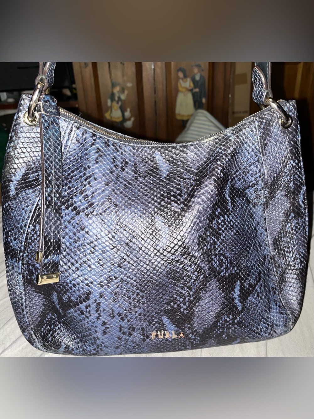 Furla EUC Snake-Embossed Hobo with Gold Hardware - Picture 3 of 8